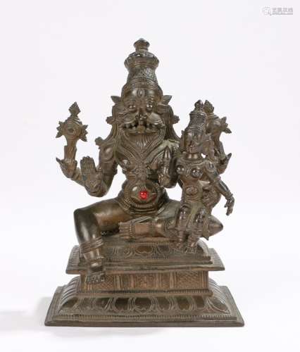 Late 19th Century bronze figure of Vishnu in His Man-Lion Avatar holding a mace and seashell with