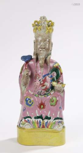 19th Century Chinese figure, depicting an immortal wearing a dragon decorated kimono and holding a