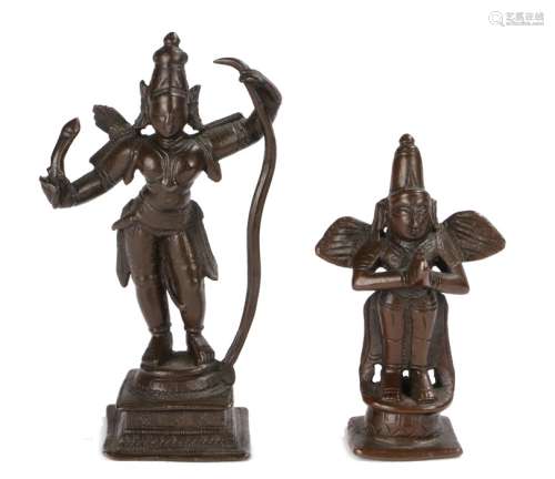Two Indian 19th century bronze figures a statue of Ramavatara and a statue of Garuda, tallest 8.
