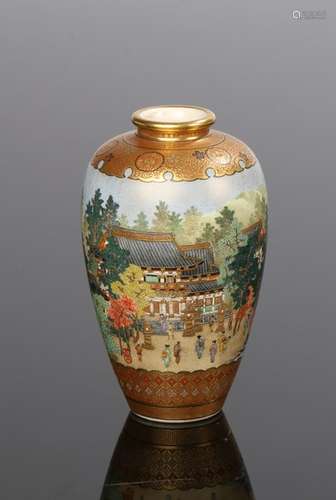 Exhibition quality Japanese Meiji period Kinkozan satsuma ware miniature vase, the ovoid body with a