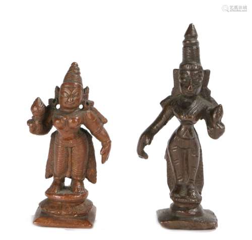 Two 19th Century figures of Diva, one of bronze the other copper of conventional form, tallest
