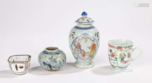 Jiaqing Chinese enamel jar, the lidded jar of baluster shape decorated in enamels with figures in
