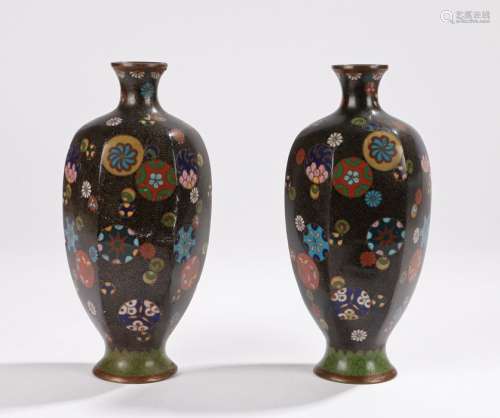 Pair of Chinese cloisonne vases, decorated with circular floating panels with various colours and