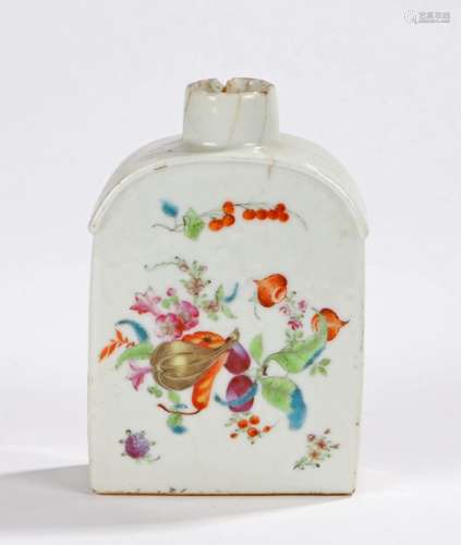 18th Century Chinese porcelain tea flask, the body decorated with fruit and flowers, 12.5cm high