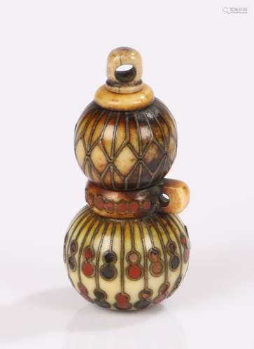 Japanese Meiji period netsuke, the ivory netsuke as a double gourd and inlaid with enamel, 5cm high