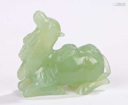 Chinese Republic green jade camel, the camel kneeling with raised head, 9cm across