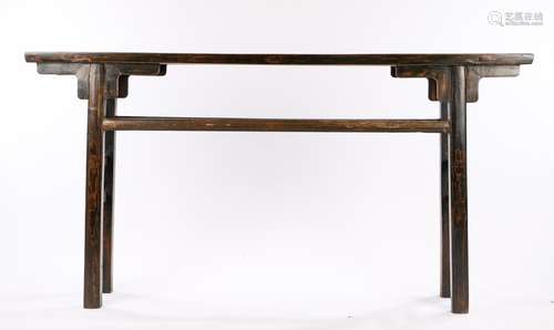 Chinese altar table, with a long rectangular top above a long stretchers and slightly angled legs,