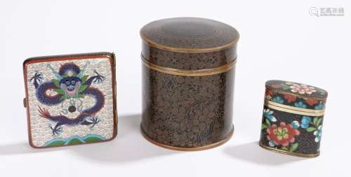 Chinese cloisonne objects, to include a cigarette case, a canister and lid and another cannister