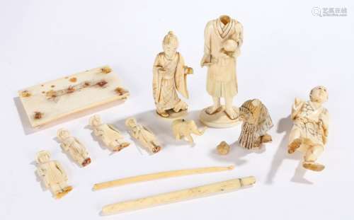 Collection of late 19th Century Ivory figures to include four Indian figures, an elephant with a