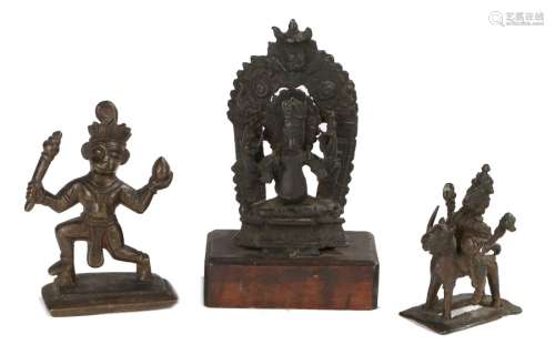 Three 19th Century Indian bronze figures to include Hanuman wearing a crown, Rahu astride a lion and