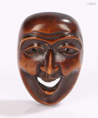 Japanese Edo period noh mask netsuke, of an opened mouth mask, 4.2cm high