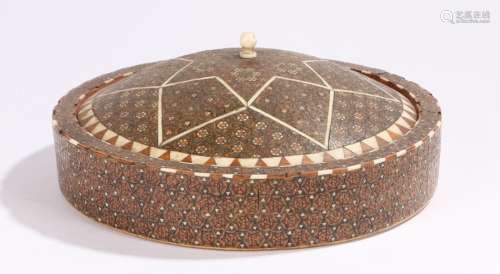 19th Century Turkish Ottoman container, with a domed top inlaid with mosaic panels opening to reveal