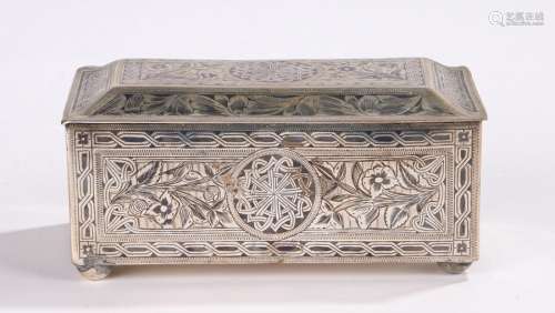 Iraqi silver Niello box decorated with flowers and a spiral design to the lid, conforming decoration
