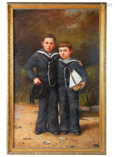 LARGE Gardner Reckhard 'Two Boys as Sailors' O/C