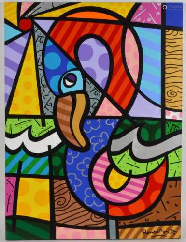 Romero Britto 'Flamingo' Acrylic on Canvas