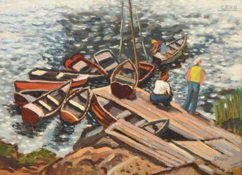 Carl Nyquist 'At The Docks' Oil Painting