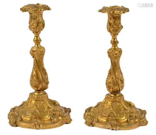 Pr. French Gilt Bronze Candlesticks