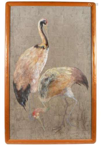 20th C. Large Painting of a Swan