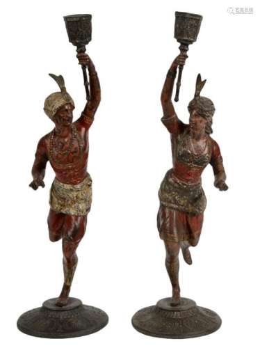 Pr. Orientalists Figural Metal Candlesticks