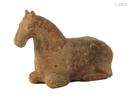 Chinese Tang Dynasty Reclining Terra-Cotta Horse