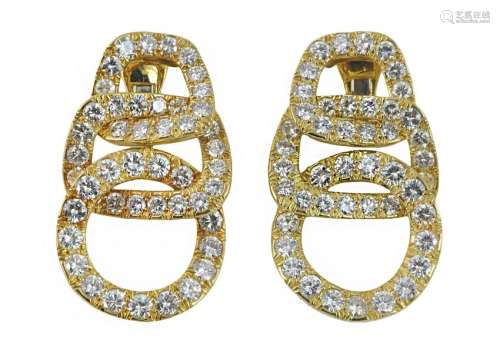 David Webb Triple Circle 18Kt & Diamond Earrings