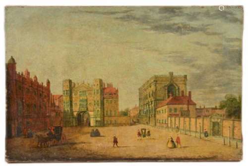 Antique English Cityscape Oil on Canvas Painting