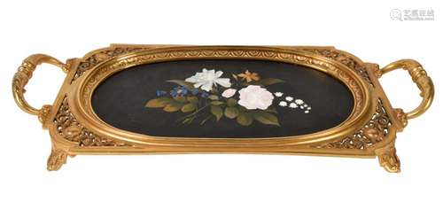 Large Pietra Dura & Bronze Tray