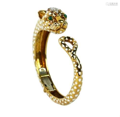 David Webb 18K Platinum Leopard Hinged Bangle