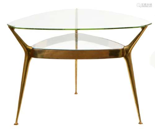 Style of Gio Ponti Glass & Bronze Side Table