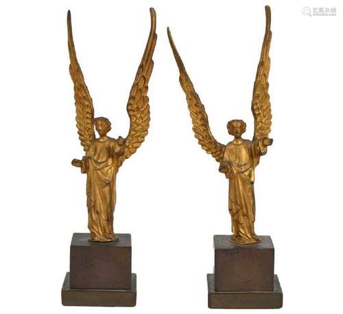 Pr. Gilt Bronze Winged Angels