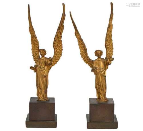 Pr. Gilt Bronze Winged Angels
