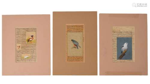 3 Indian Mughal 19th C. Watercolor Manuscripts