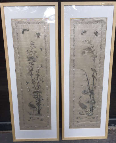 PAIR FLORAL AND BIRD PATTERN EMBROIDERY FRAMES