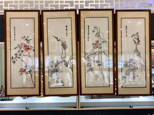 FOUR FLORAL AND BIRD PATTERN EMBROIDERY FRAMES