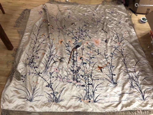 A FLORAL AND BIRD PATTERN EMBROIDERY CLOTH