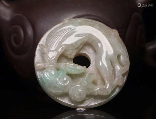 A OLD JADEITE CARVED RING SHAPED PENDANT