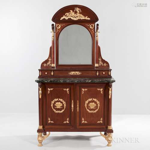 French Empire-style Ormolu-mounted Mahogany and Mahogany-veneered Vanity Cabinet