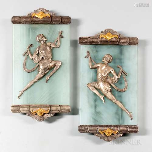 Pair of Art Deco-style Dore Bronze Wall Sconces