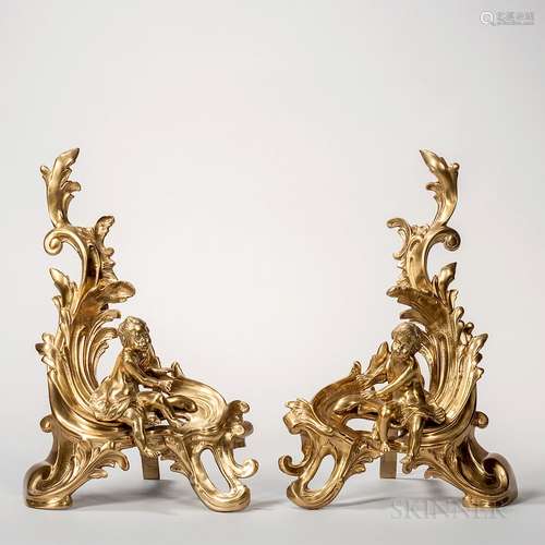 Pair of Louis XV-style Gilt-bronze Chenets