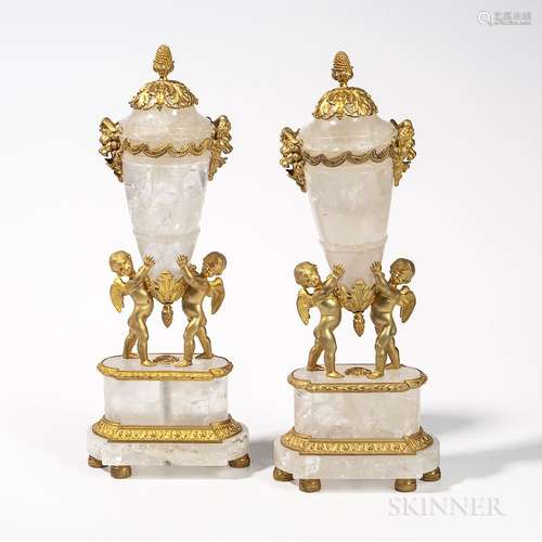 Pair of Louis XV-style Dore Bronze-mounted Rock Crystal Urns