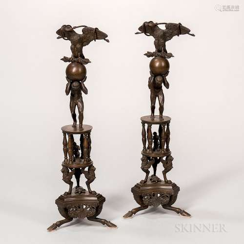 Pair of Grand Tour Patinated Bronze Table Ornaments