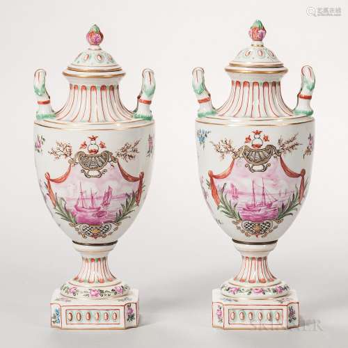 Pair of R. Bloch Porcelain Vases and Covers