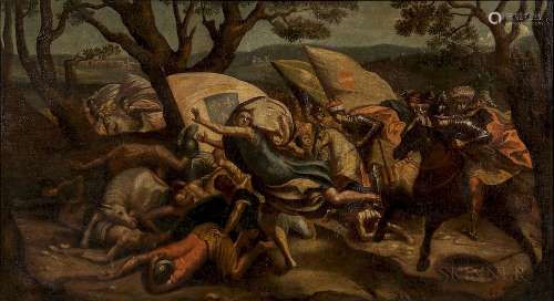 Italian School, 17th/18th Century Style  Battle Scene with Figures Fleeing an Attack