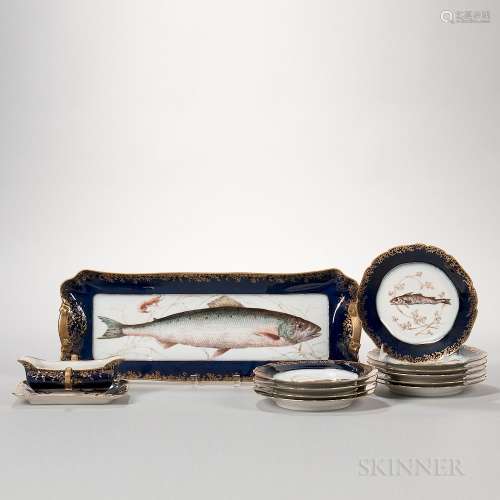 Twelve-piece Haviland Limoges Porcelain Fish Set