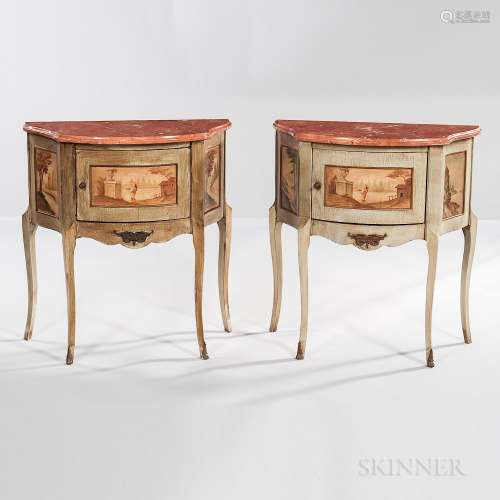 Pair of Italian Painted Marble-top Side Tables