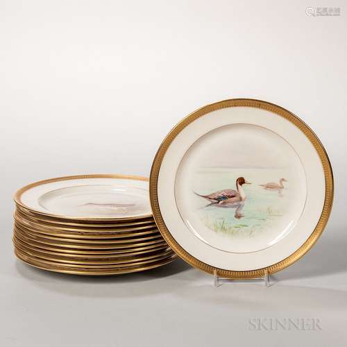 Twelve Lenox China Hand-painted Bird Plates