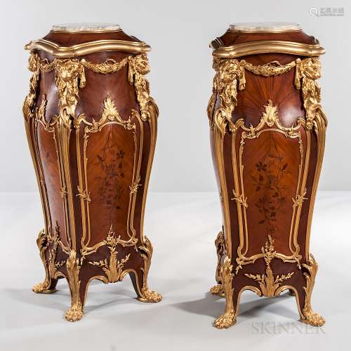 Pair of Louis XV-style Pedestals with Gilt-patinated Mounts