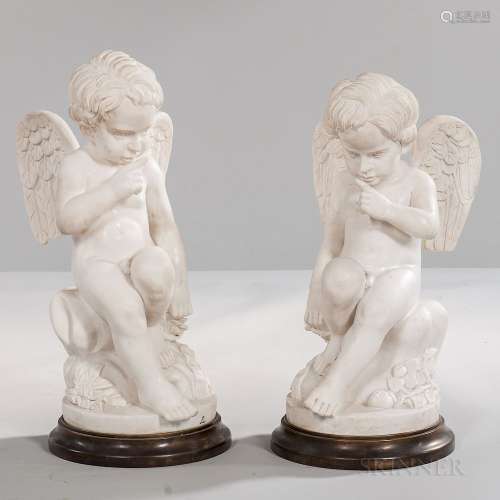 Pair of Carrara Marble Figures on Bronze Bases