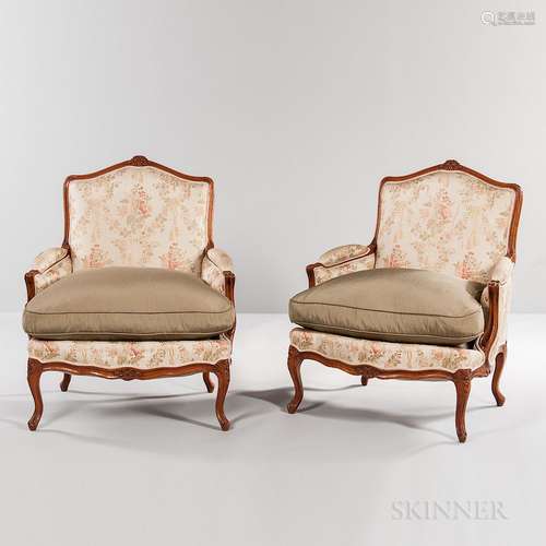 Pair of Louis XV-style Beechwood Bergeres