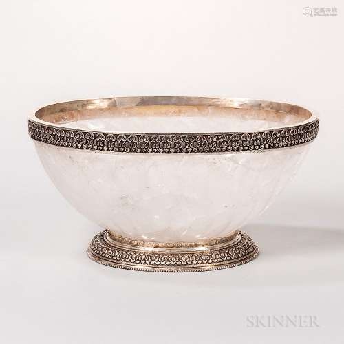Sterling Silver-mounted Carved Rock Crystal Bowl